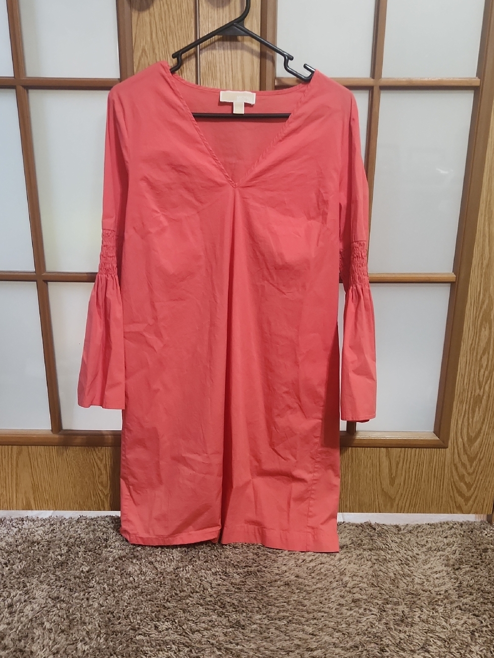 Michael Kors Coral V-Neck Bell Sleeve Cotton Tunic Dress Size Medium